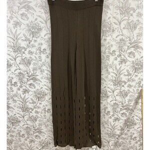 Aeron Cupro Brown Pull On Wide Leg Pants Elastic Waist Stretchy Wide Ribbed Sz L